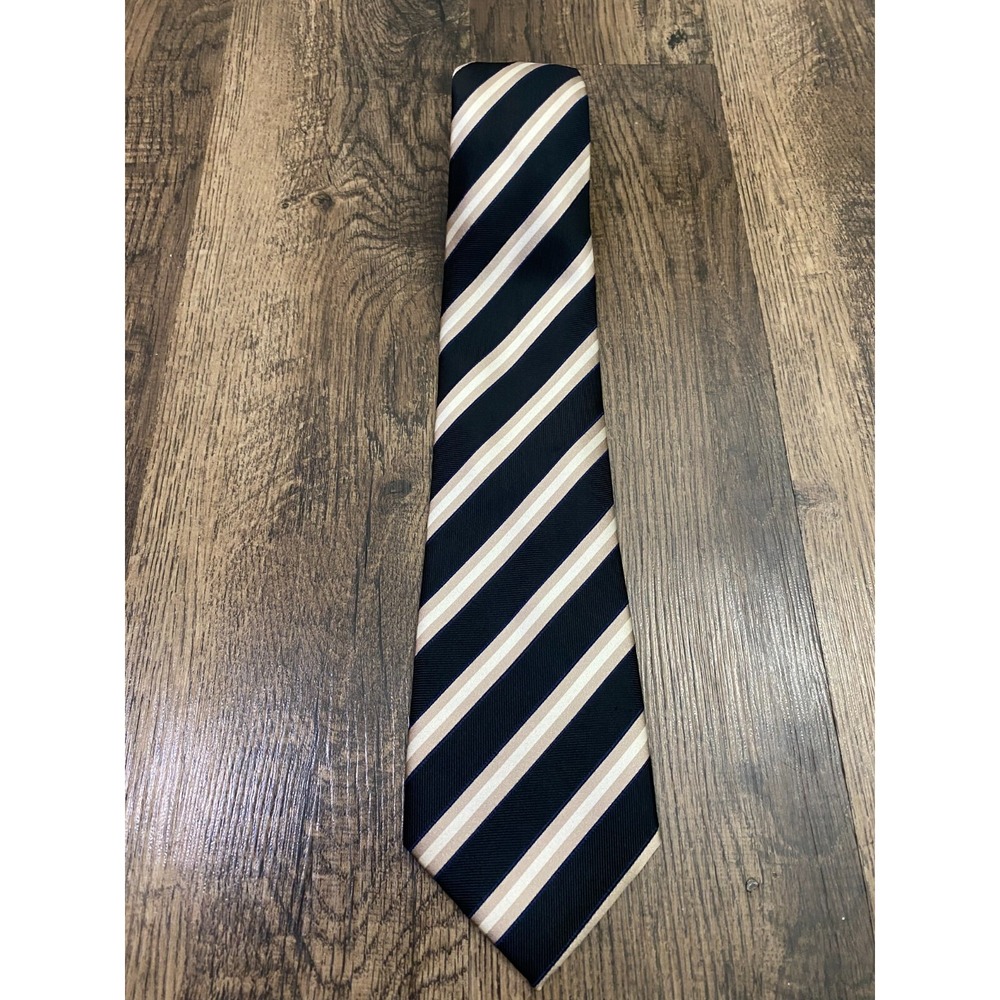 IZOD Necktie Men's Black Tan Striped Classic Business‎ Office Career Tie